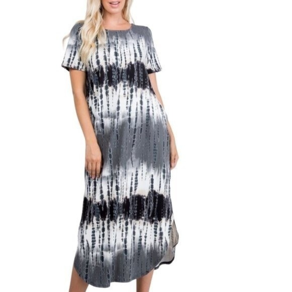 Black Tie Dye Long Maxi Dress with Pockets Size Medium NWT